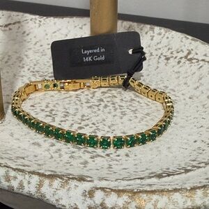 Nordstrom 14K Gold Layered Bracelet with Green Stones